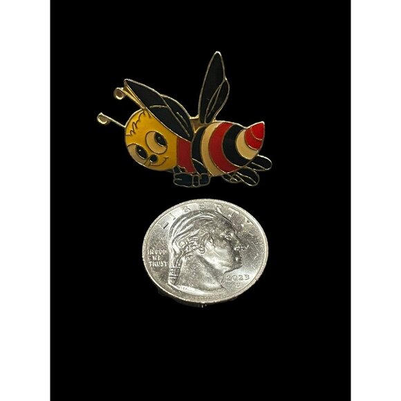 Vintage Gold Tone Black Yellow and Red Bumble Bee Enamel Brooch Pin - Picture 4 of 4